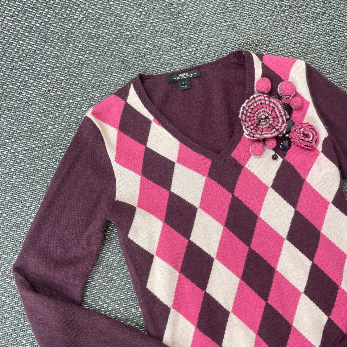 막스마라 레드핑크 아가일 코사쥬 캐시미어 니트 상품이미지3