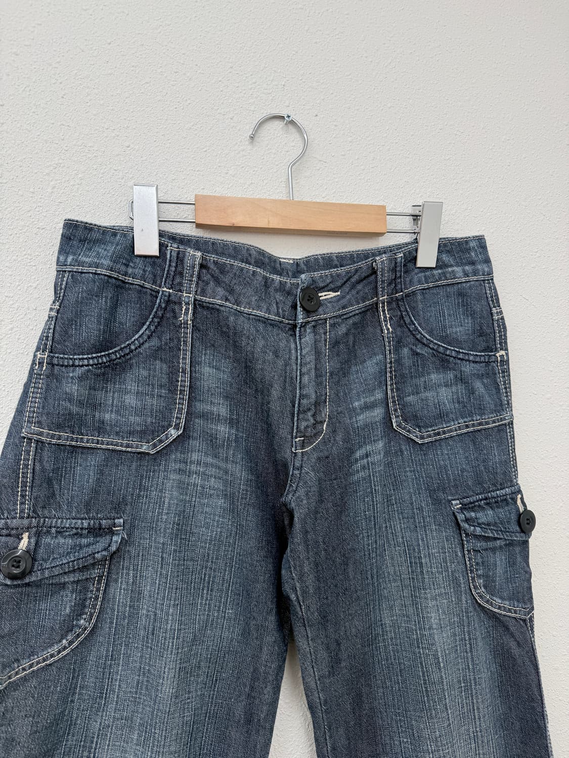 빈티지 블루 데님 카고 와이드 카프리 팬츠 상품이미지3