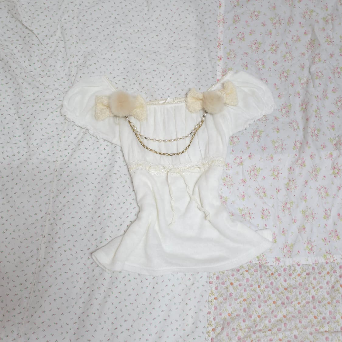 빈티지  화이트 리본 레이스 딱붙 로걀탑 히메갸루 풀문 리즈리사 상품이미지1