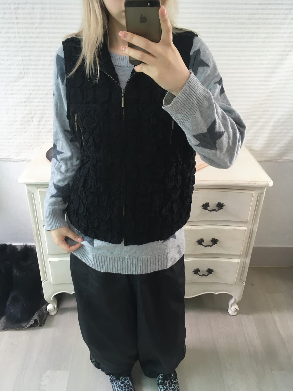 jpn vintage 블랙 플리츠 와플 베스트  상품이미지3