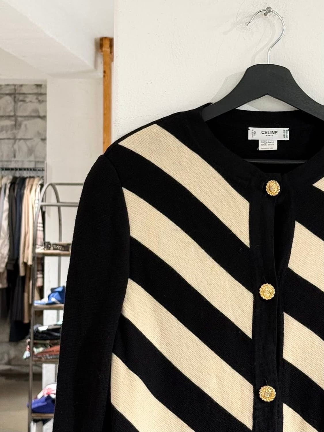 셀린느 블랙 라나울 스트라이프 버튼 니트 가디건 상품이미지2