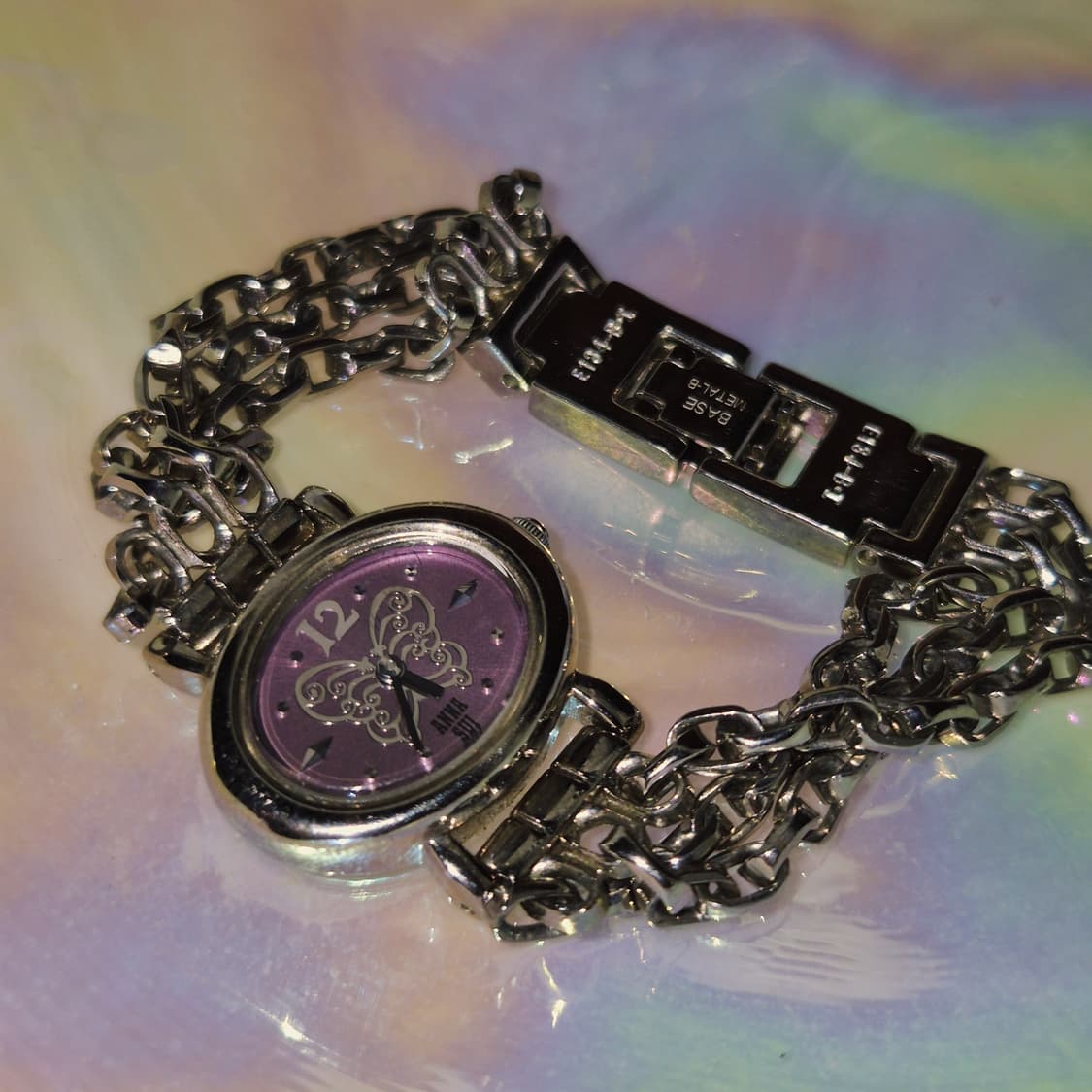 06s 안나수이 퍼플 나비 오발 체인 손목 시계 상품이미지10