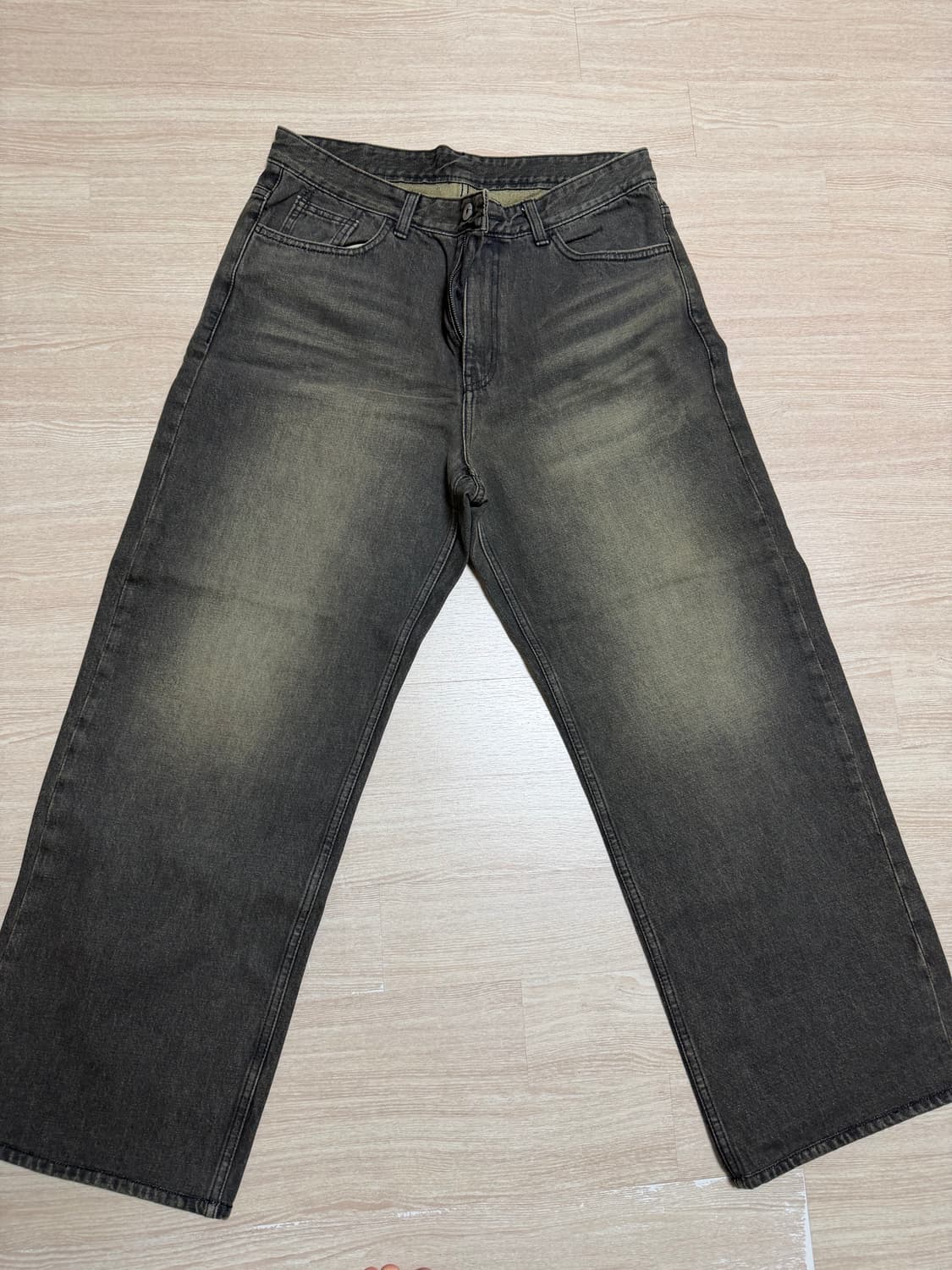 쿠어 루즈핏 틴트 진스 흑청 베이지 L 사이즈 상품이미지1