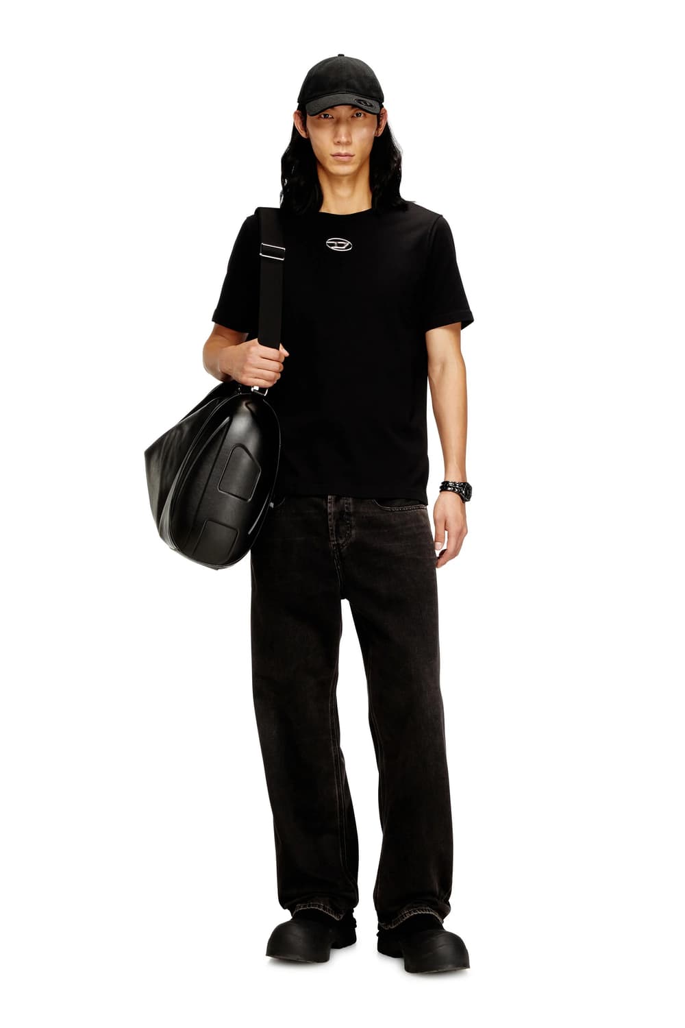 디젤 T-어드저스트-Od 메탈릭 오발 D 티셔츠 블랙 상품이미지1