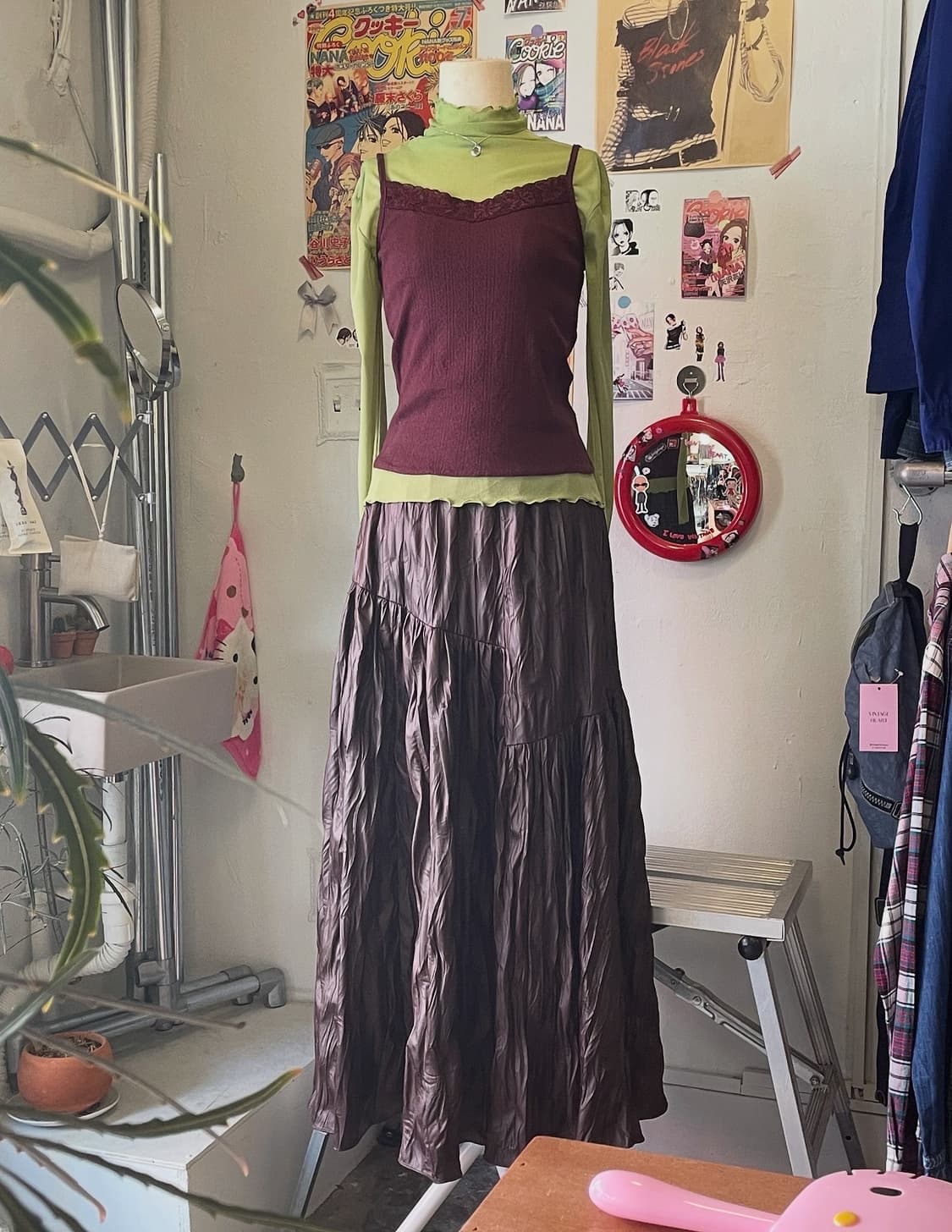 브라운 크링클 롱스커트 [무배] 상품이미지2