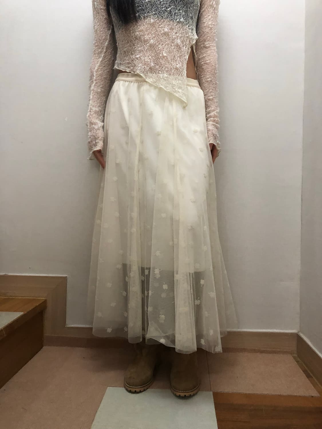 빈티지 화이트 클로버 레이스 롱 스커트 상품이미지3