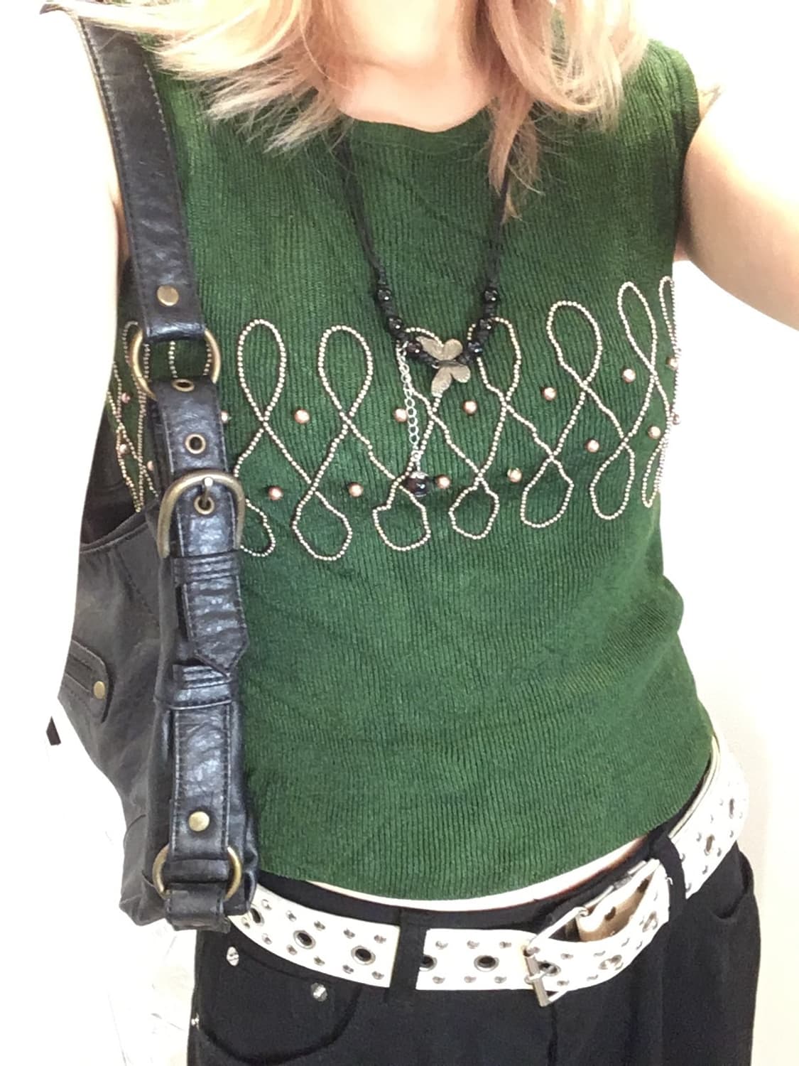 jpn vintage deepgreen beads vest 상품이미지2