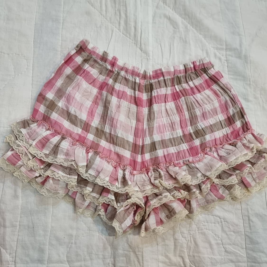 핑크 체크 프릴 큐롯팬츠 상품이미지3