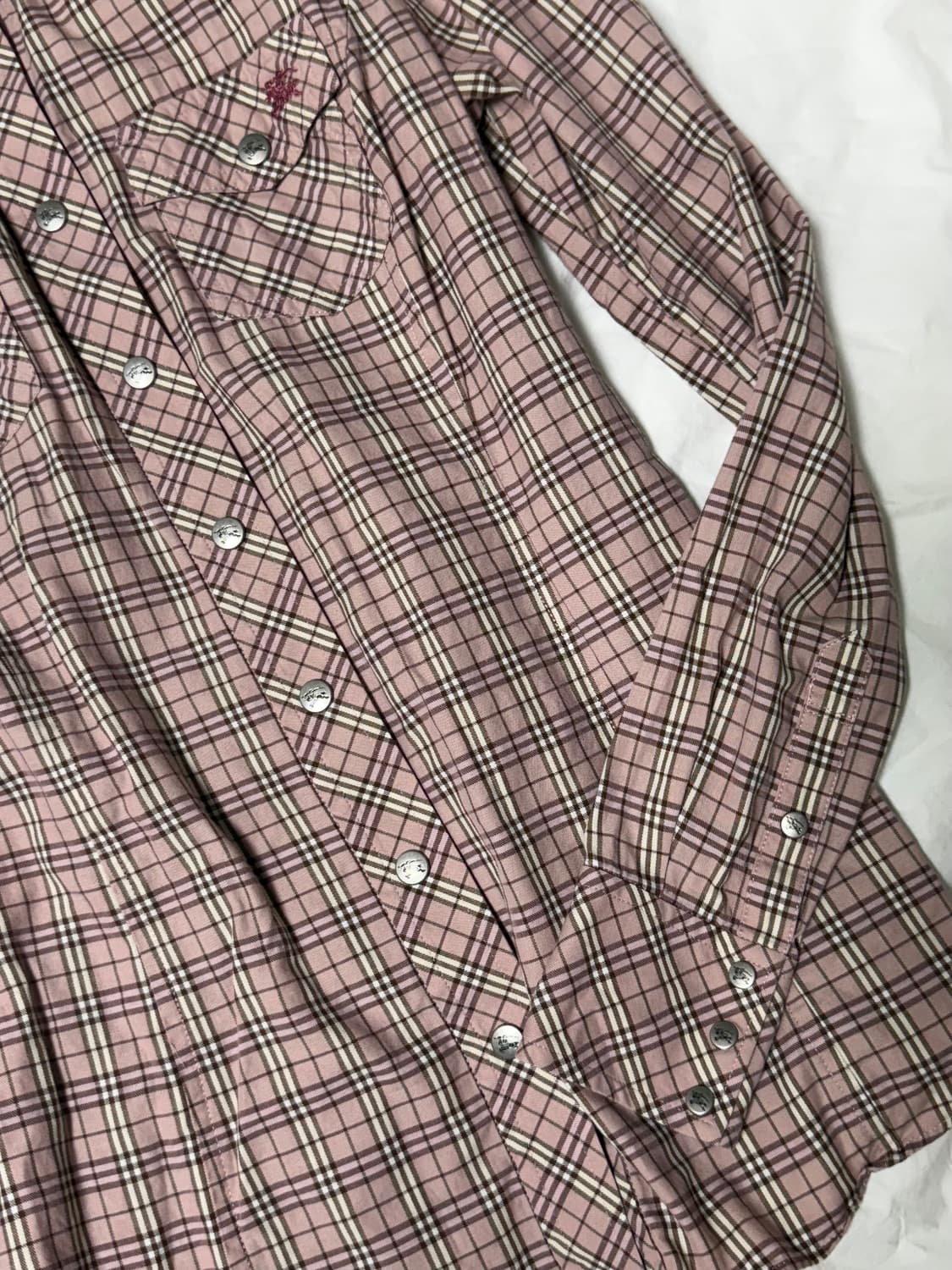 버버리 블루라벨 핑크 체크 셔츠 상품이미지3