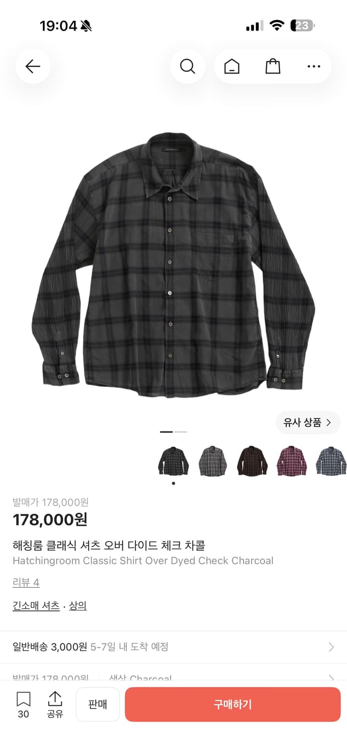 [3] 해칭룸 오버다이드 체크셔츠 차콜 상품이미지1