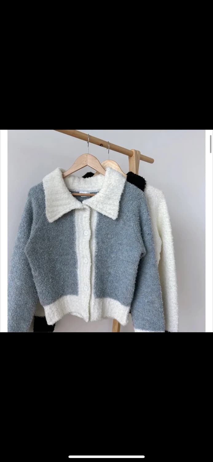 리리앤코 울 부클 배색 카라 니트 가디건 (새상품) 상품이미지6