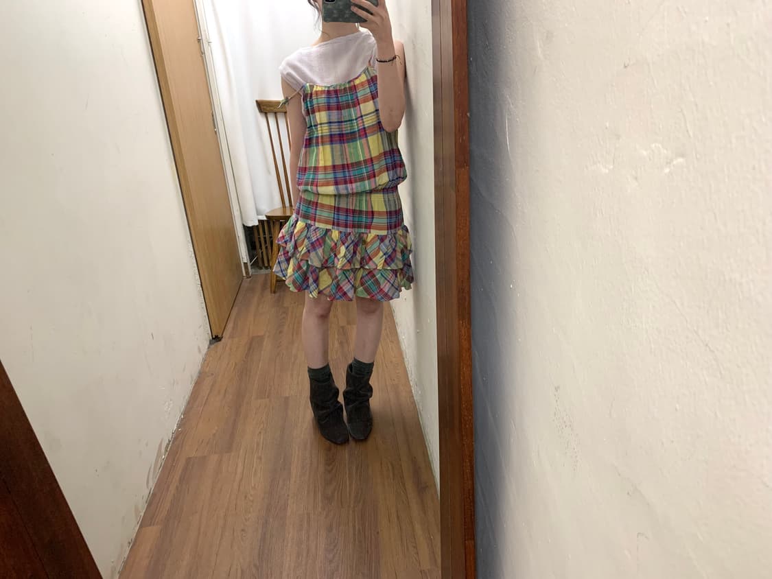 폴로 랄프 로렌 슬리브리스 미니 원피스 체크 패턴 허리 밴딩 디테일  상품이미지2