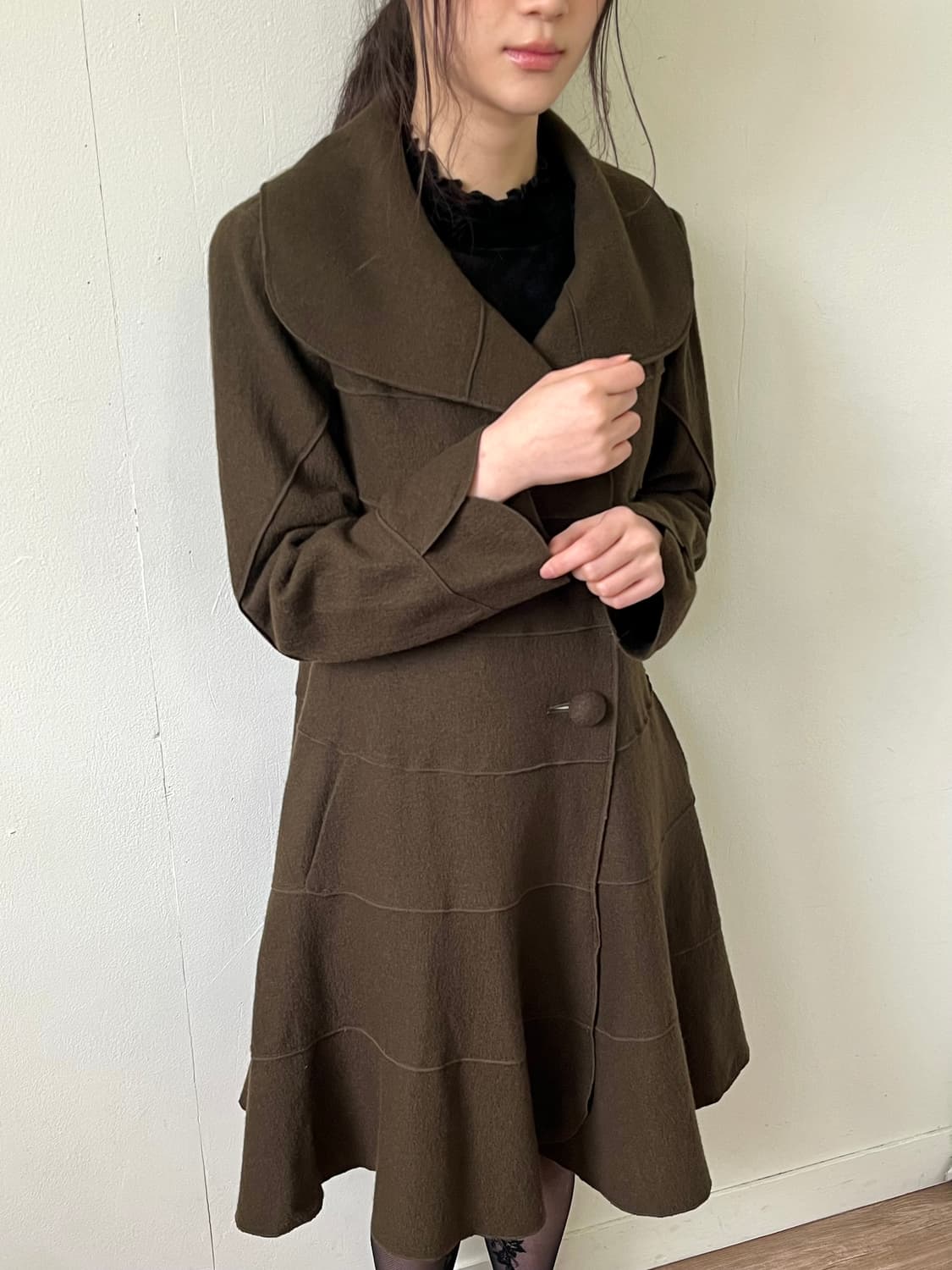 Vertical 풀 카라 올리브 롱 코트 상품이미지5