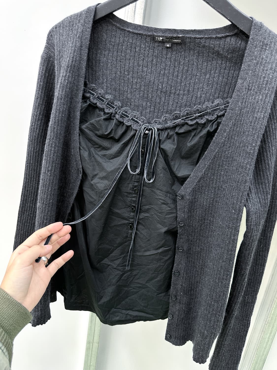 charcoal layered ribbed knit cardigan 상품이미지3