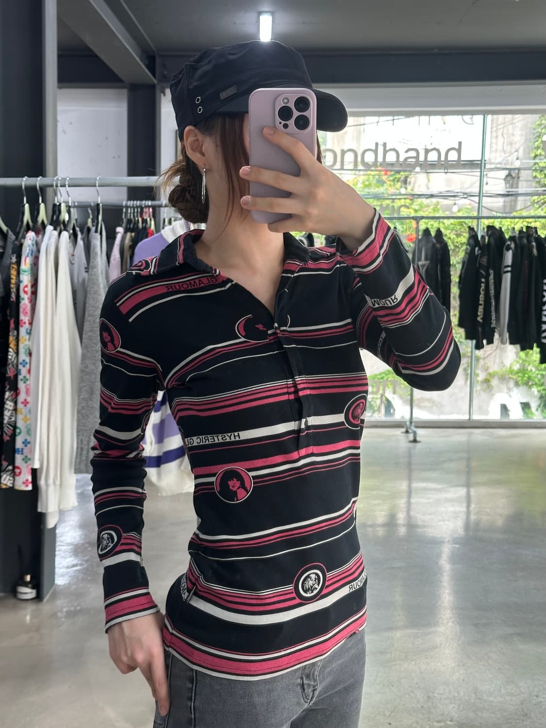 히스테릭글래머 히스걸 pk 버튼 롱슬리브긴팔티셔츠 상품이미지1