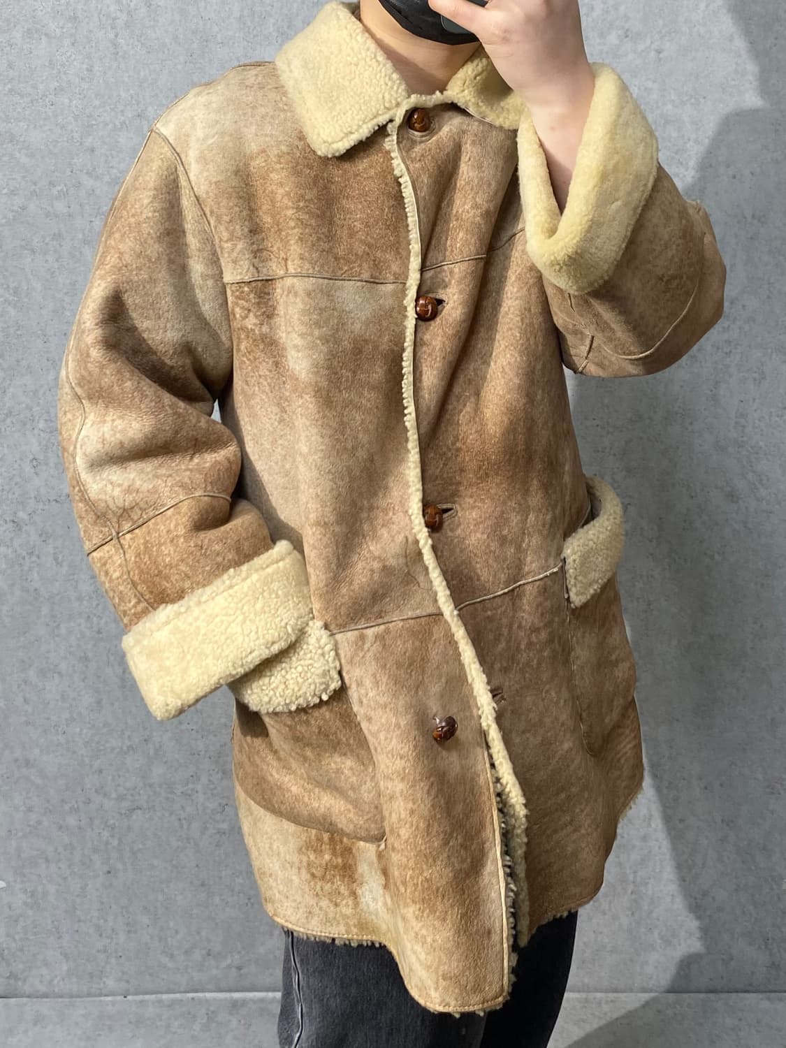 [M] 90s PEPE 이태리메이드 양가죽 시어링 레더코트 상품이미지9