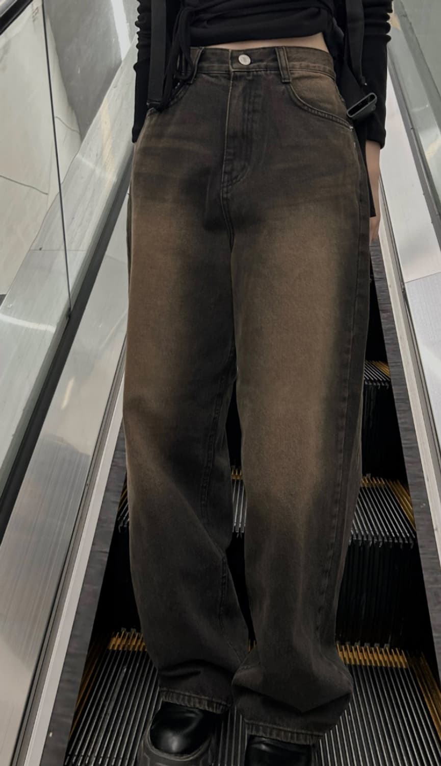 브라운 워싱 와이드 팬츠 상품이미지2