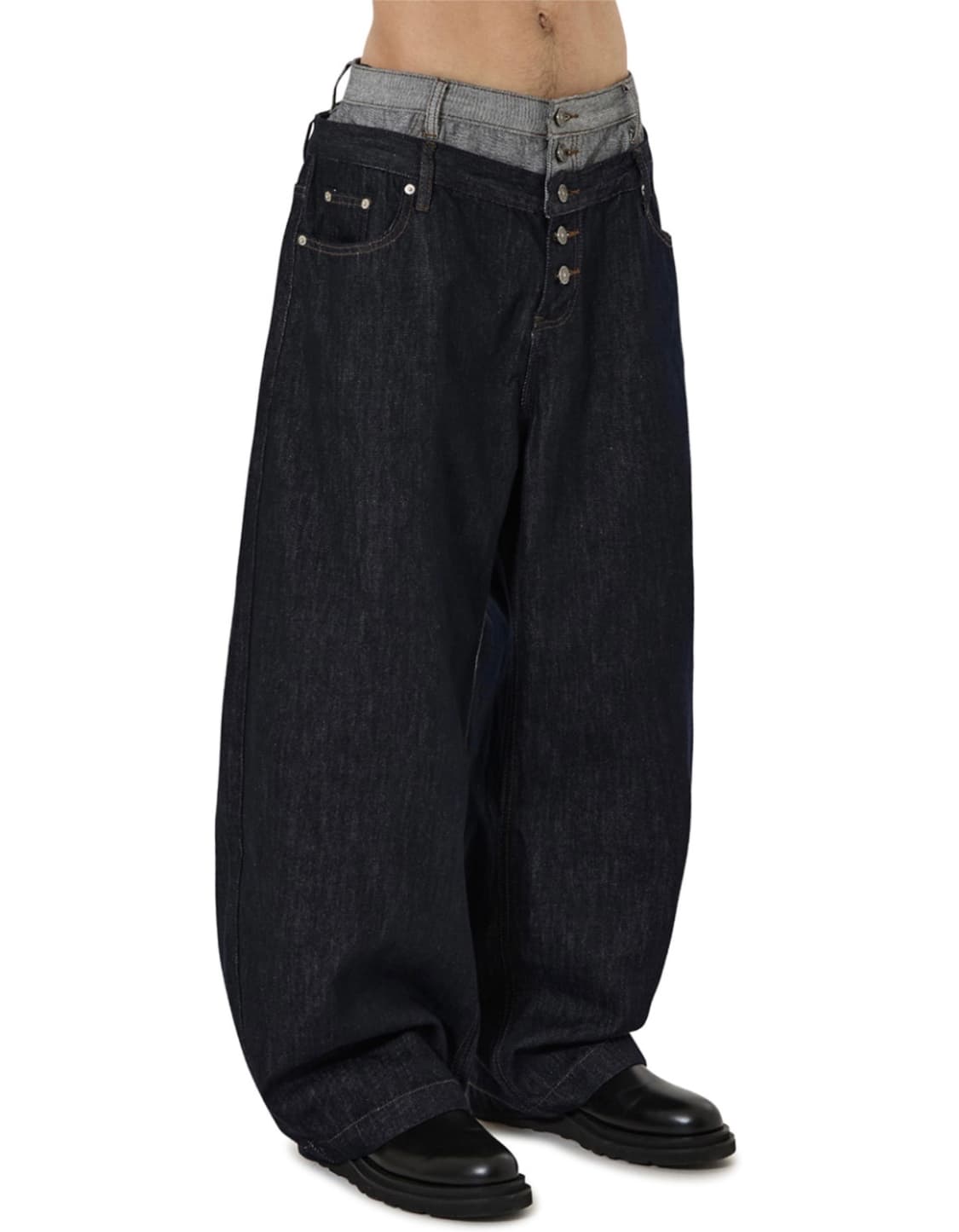 LAYERED WAIST WIDE VOLUME PANTS - INDIGO 상품이미지1