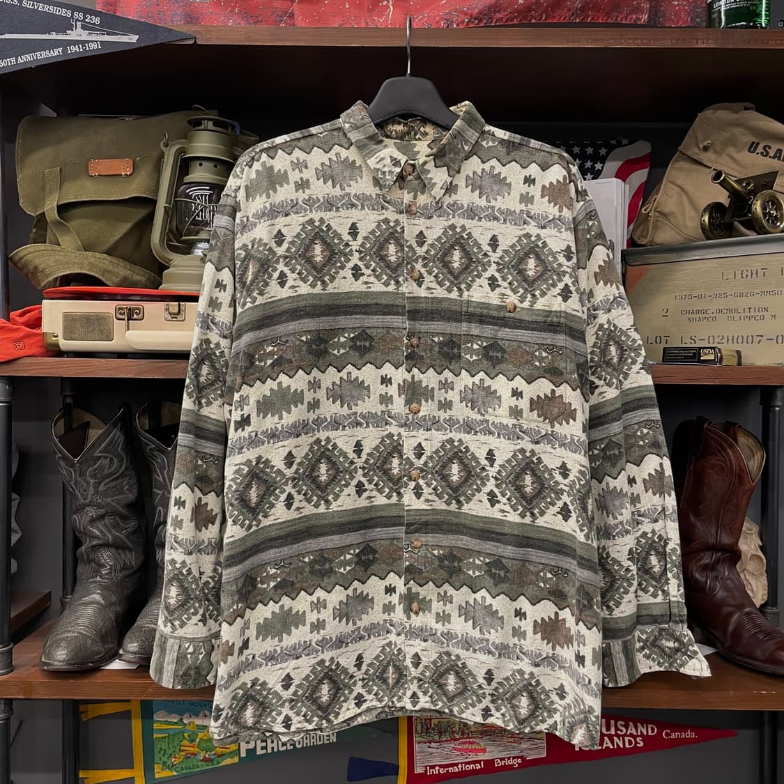 90s USA 빈티지 에스닉 패턴 포켓 셔츠 상품이미지1