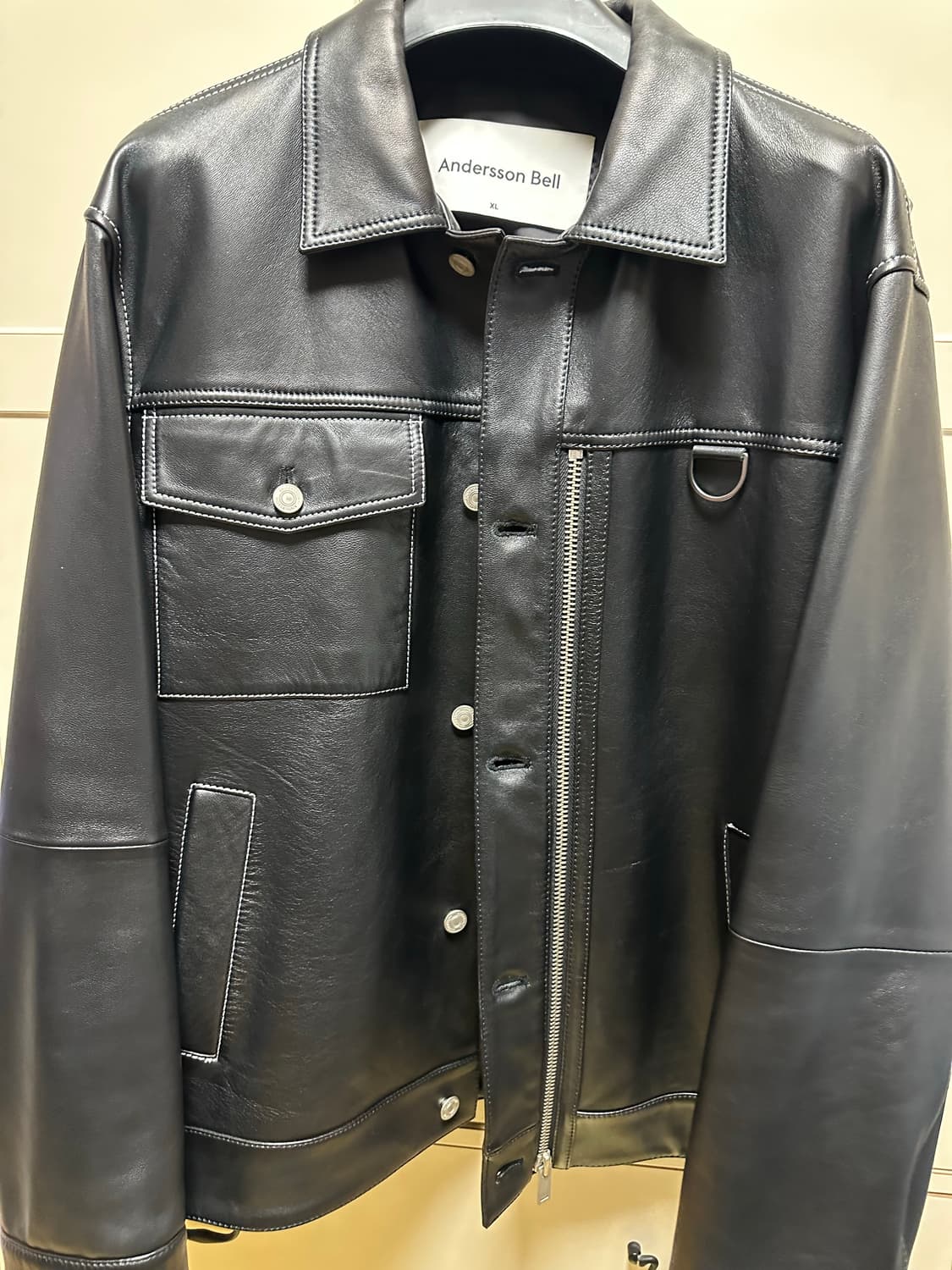 앤더슨벨 콘트라스트 스티치 레더 자켓 상품이미지1