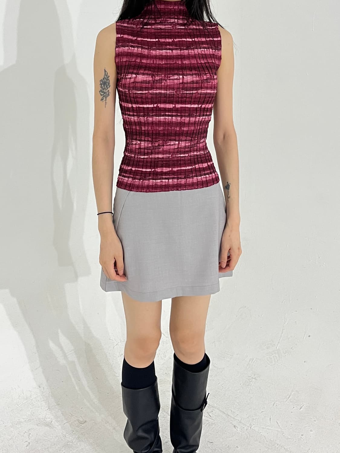 Color mix pleats top 상품이미지3