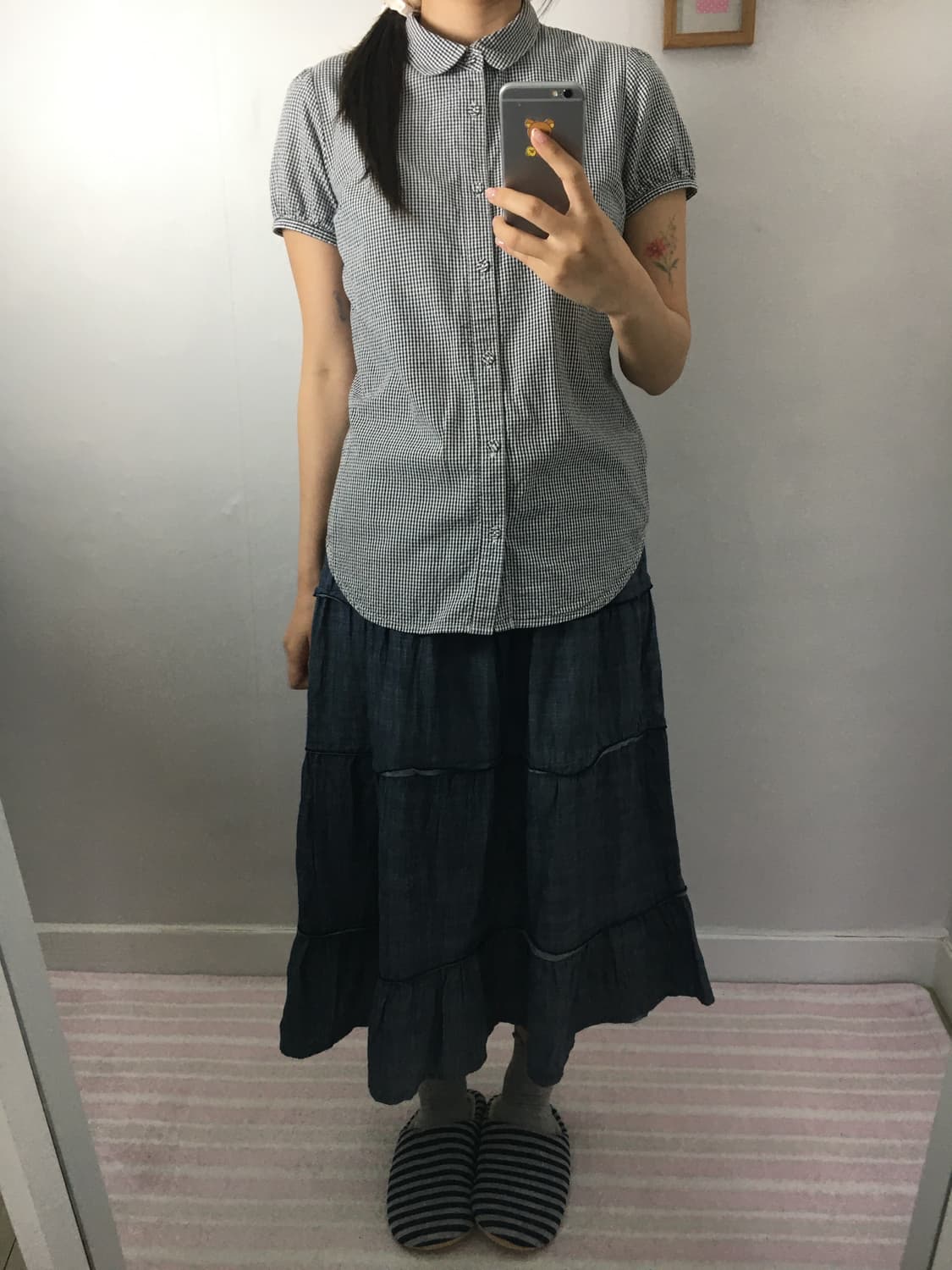 블랙 체크 둥근카라 셔츠 상품이미지3