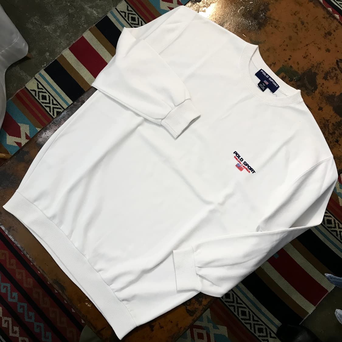 90s 폴로 스포츠 성조기 자수 화이트 스웨트셔츠 남성 105 사이즈 상품이미지2
