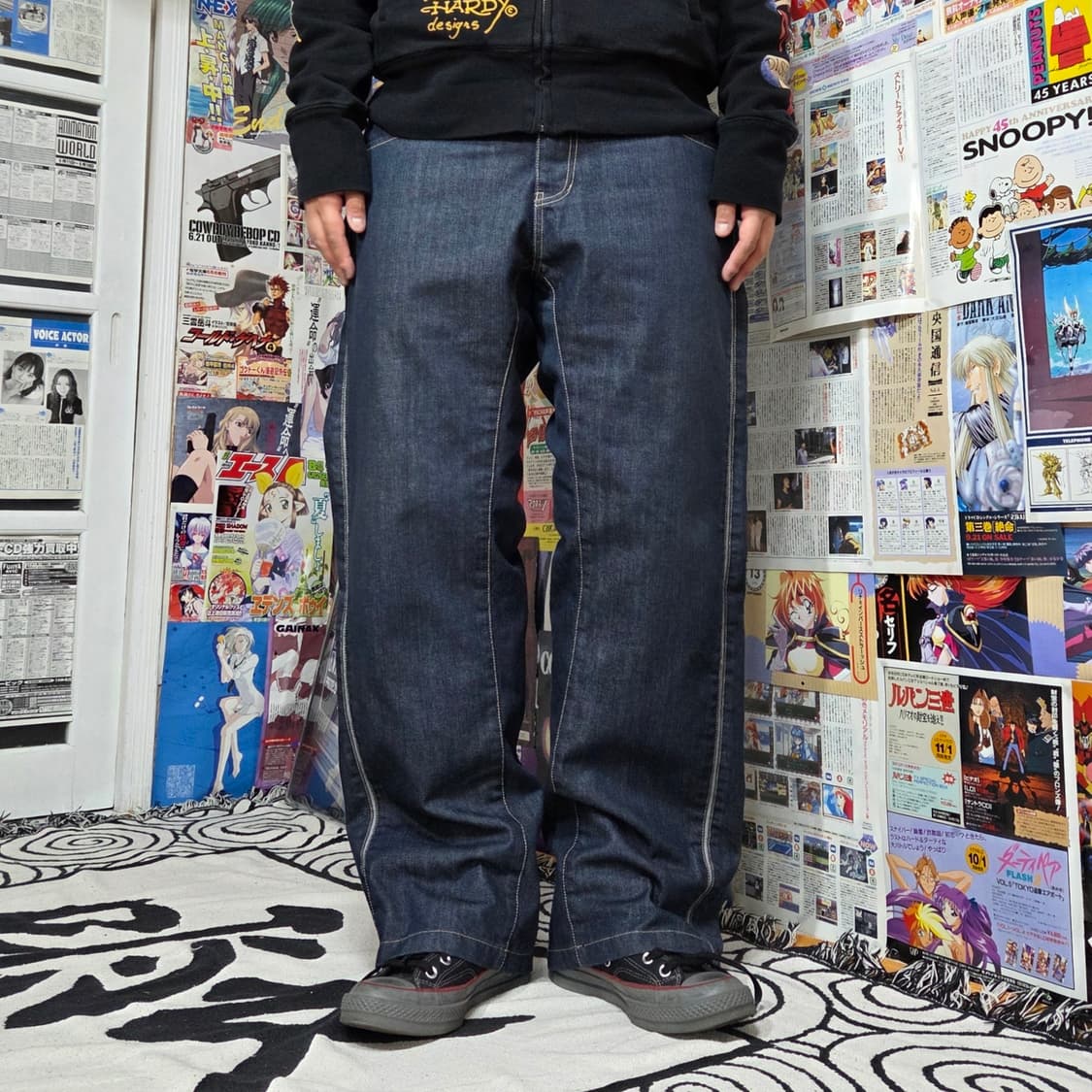 빈티지 진청 배색 오버핏 데님 팬츠 상품이미지1