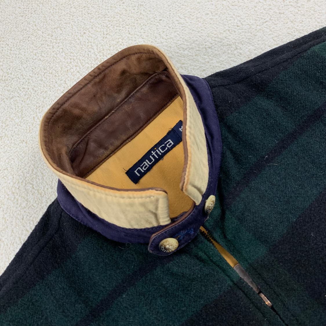 90‘s 노티카 레더카라 블랙워치 체크 울 블루종 자켓 상품이미지2