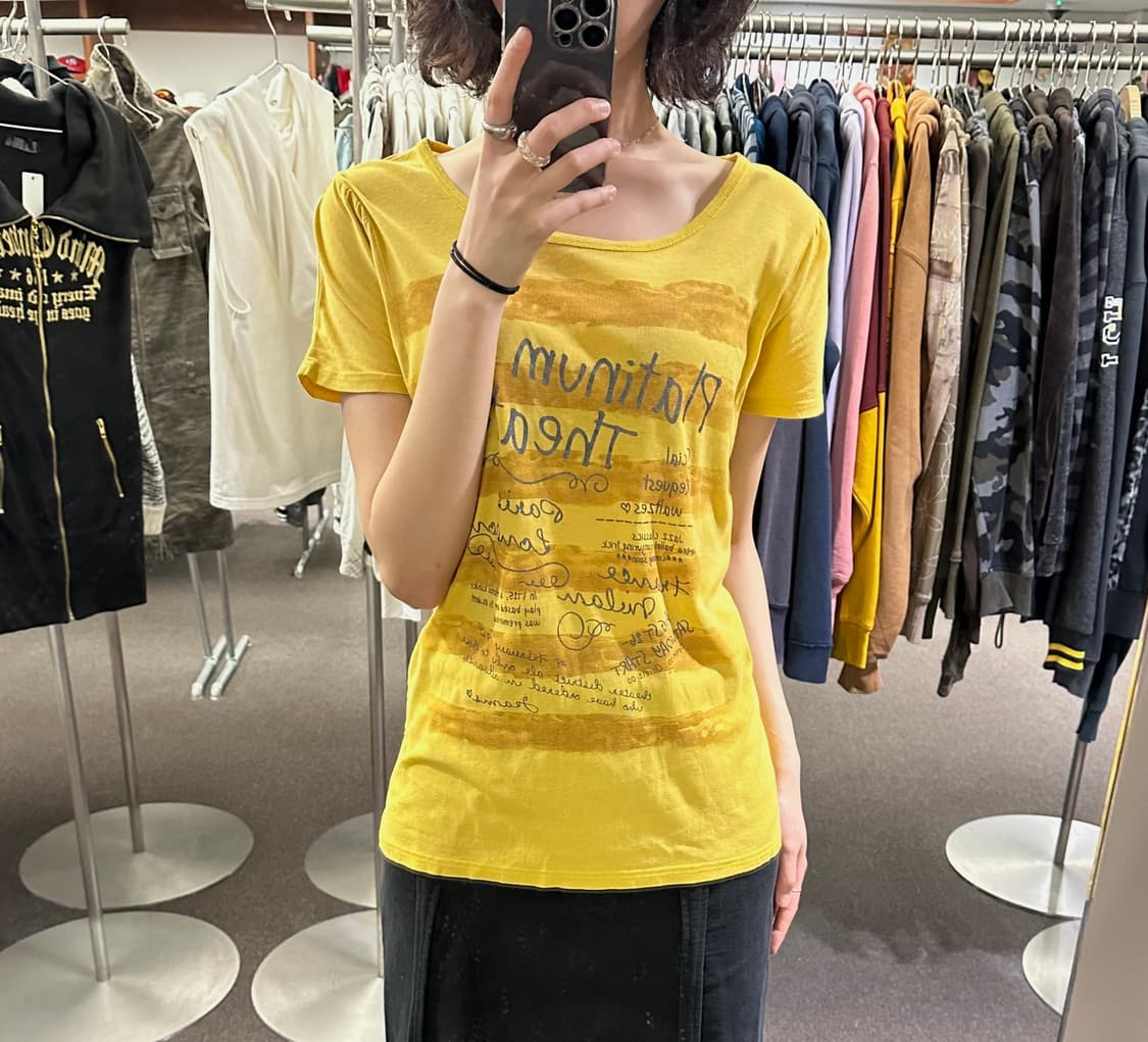 OS)Japanese vintage 여성 옐로우 그래픽 반팔 상품이미지1