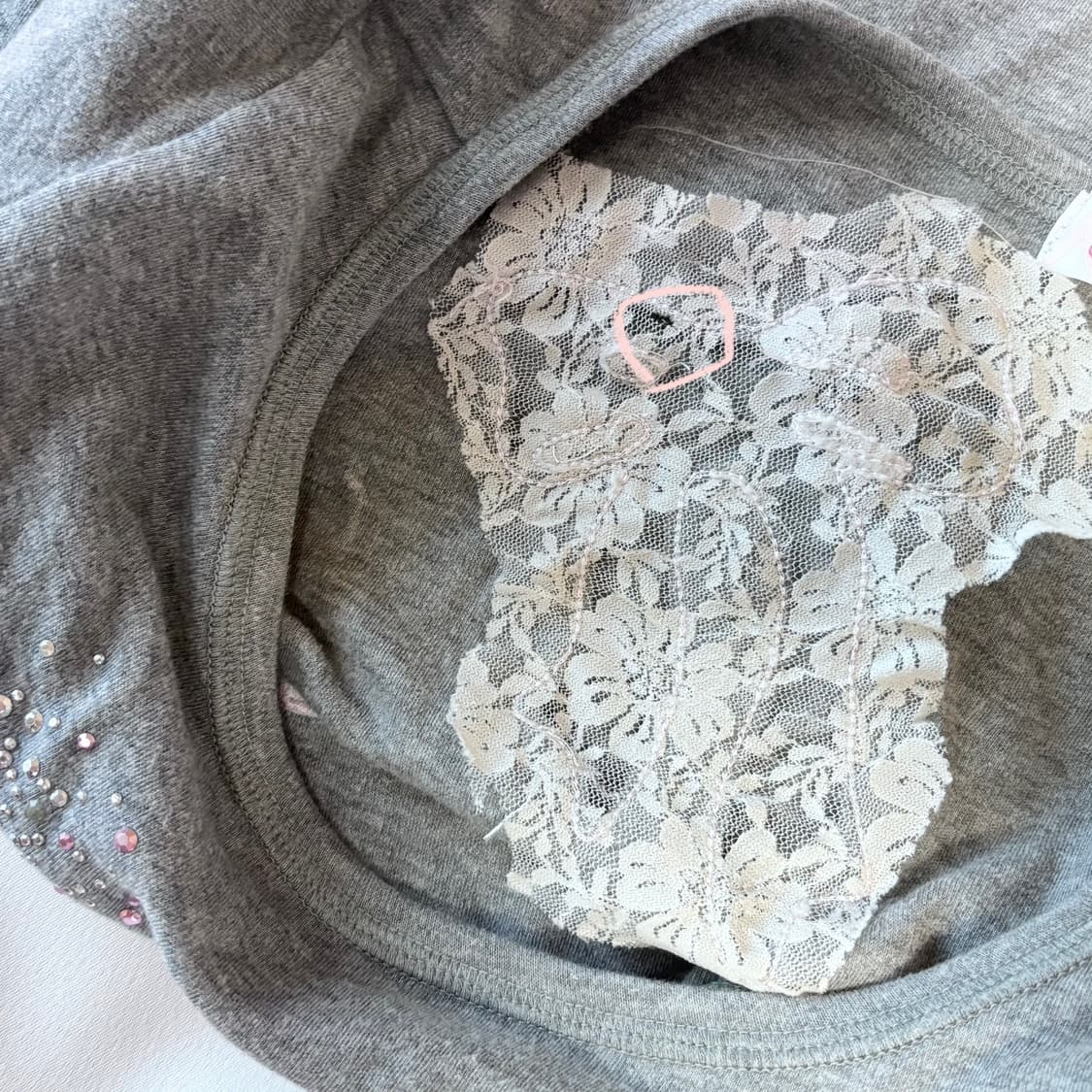 레이스 레터링 큐빅 반팔 딱붙핏 상품이미지7