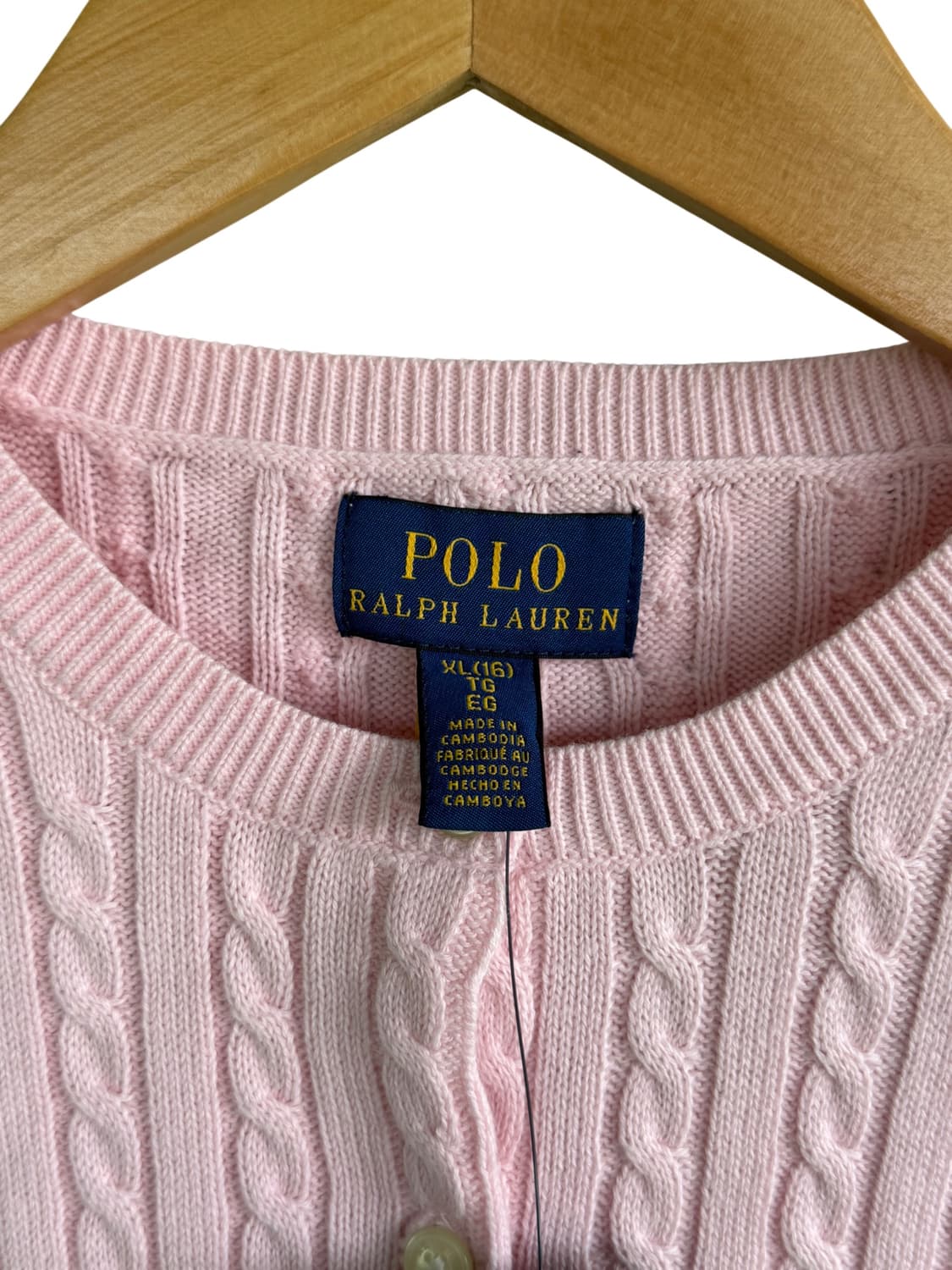 (새제품) 폴로 걸즈 꽈배기 핑크 가디건 XL 상품이미지3