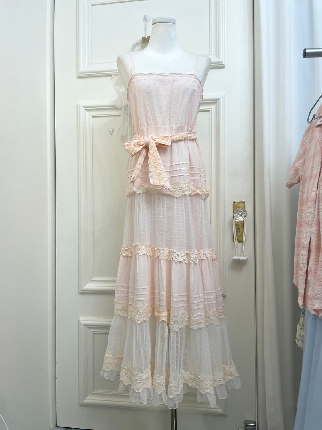 coral dot lace belt point cotton long op 상품이미지1