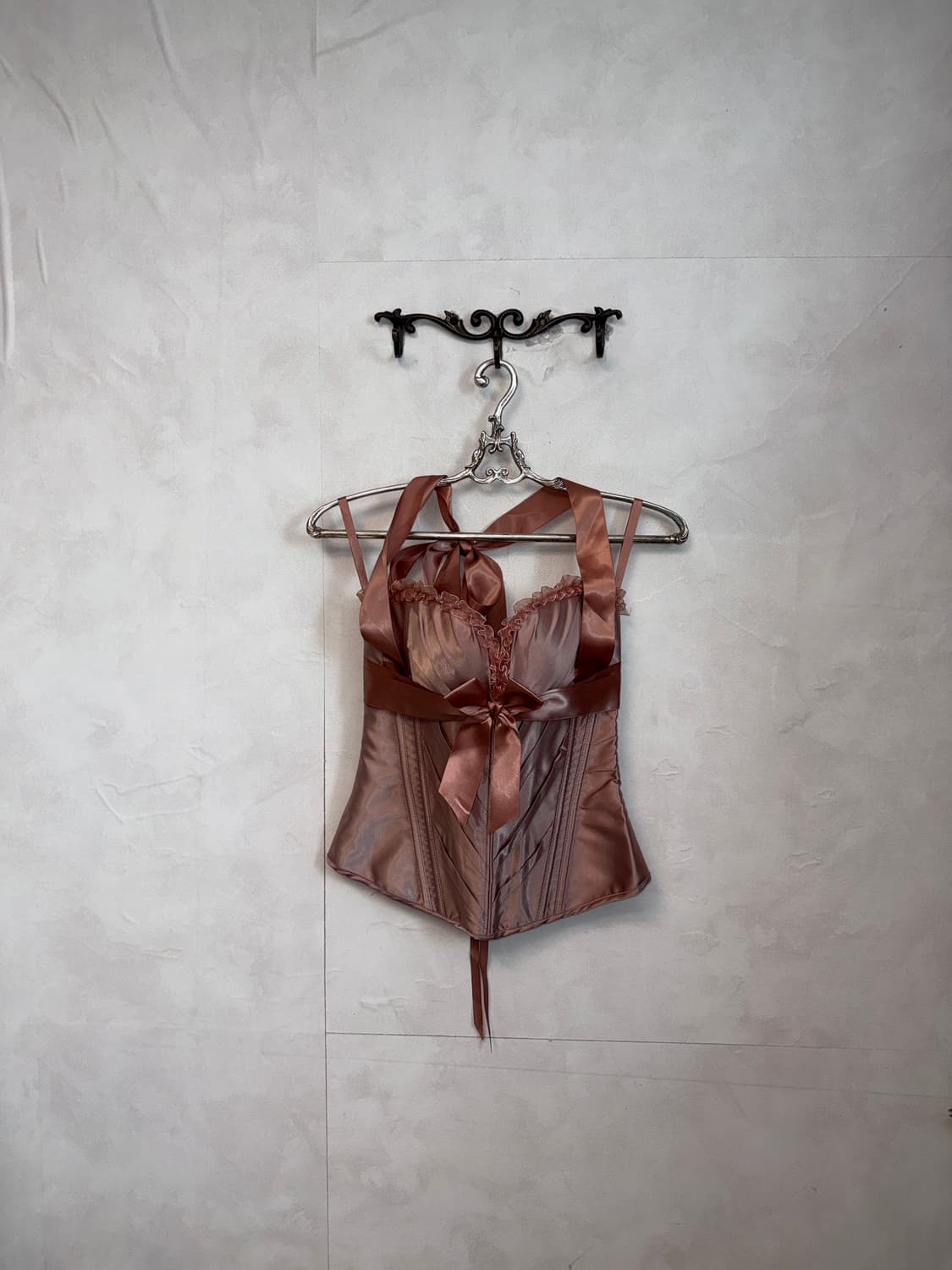 Rose pink satin ribbon halter corset 상품이미지6