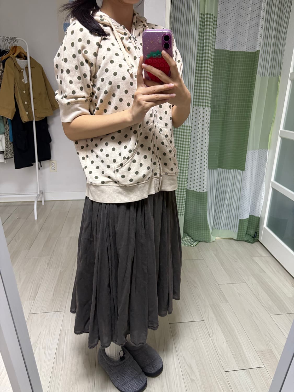 베이지 도트 반소매 후드집업 상품이미지10