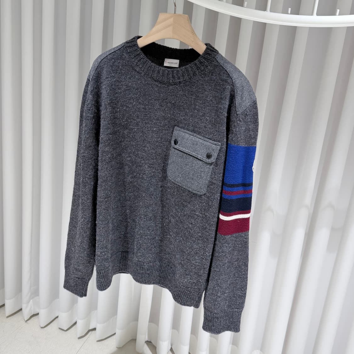 (A+/3XL) / 몽클레어 울 플란넬 믹스 스웨터 니트 그레이 상품이미지2