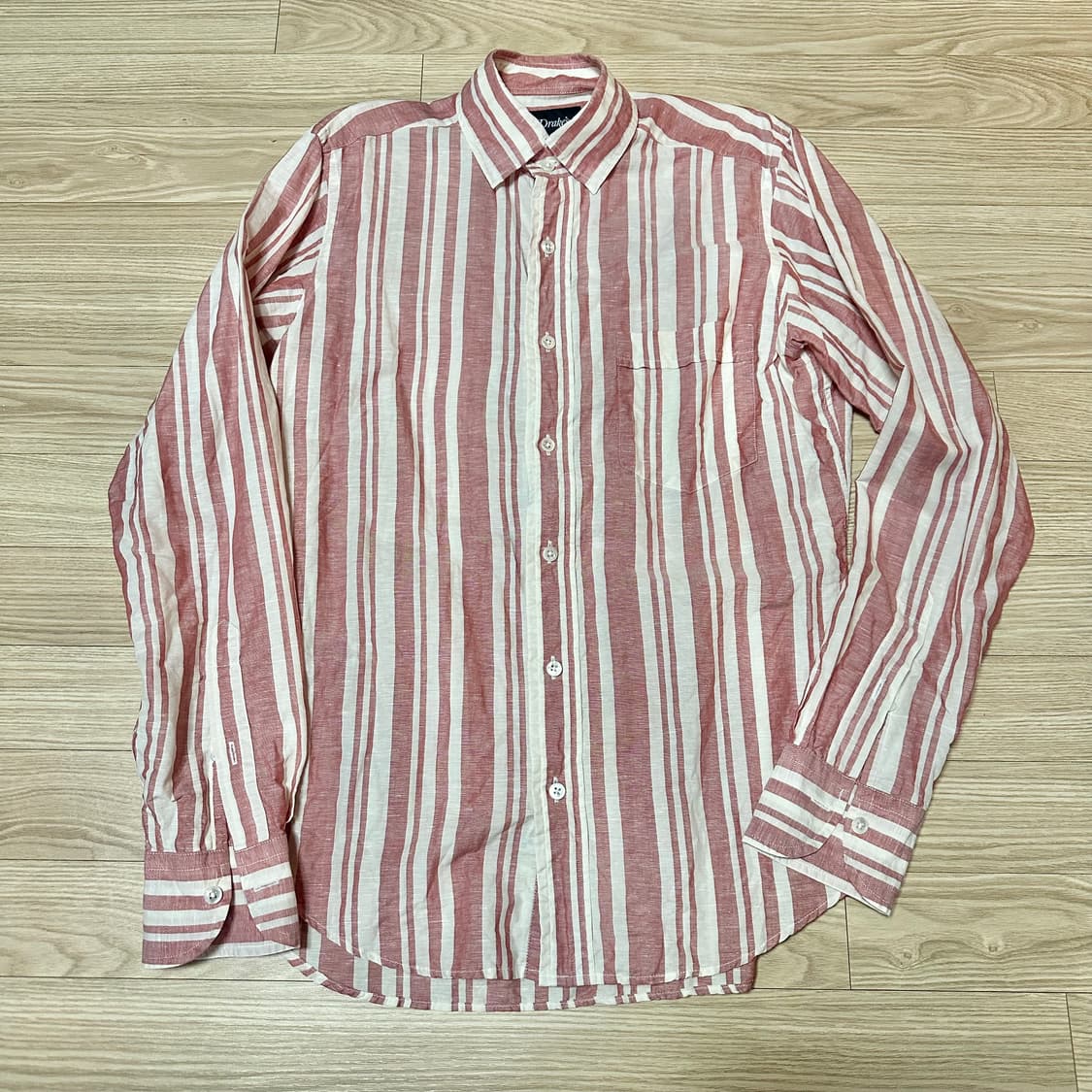 드레익스 리넨/코튼 셔츠 레드 스트라이프 S 상품이미지1