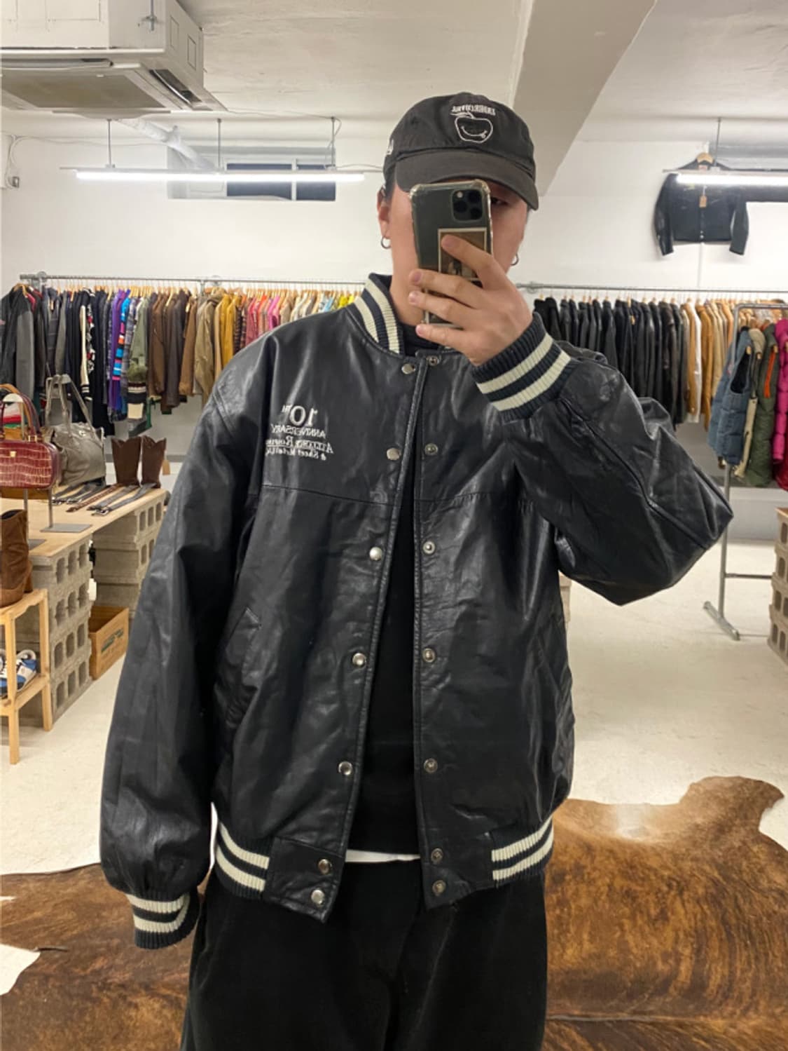 90~00's VTG leather varsity jacket 상품이미지2