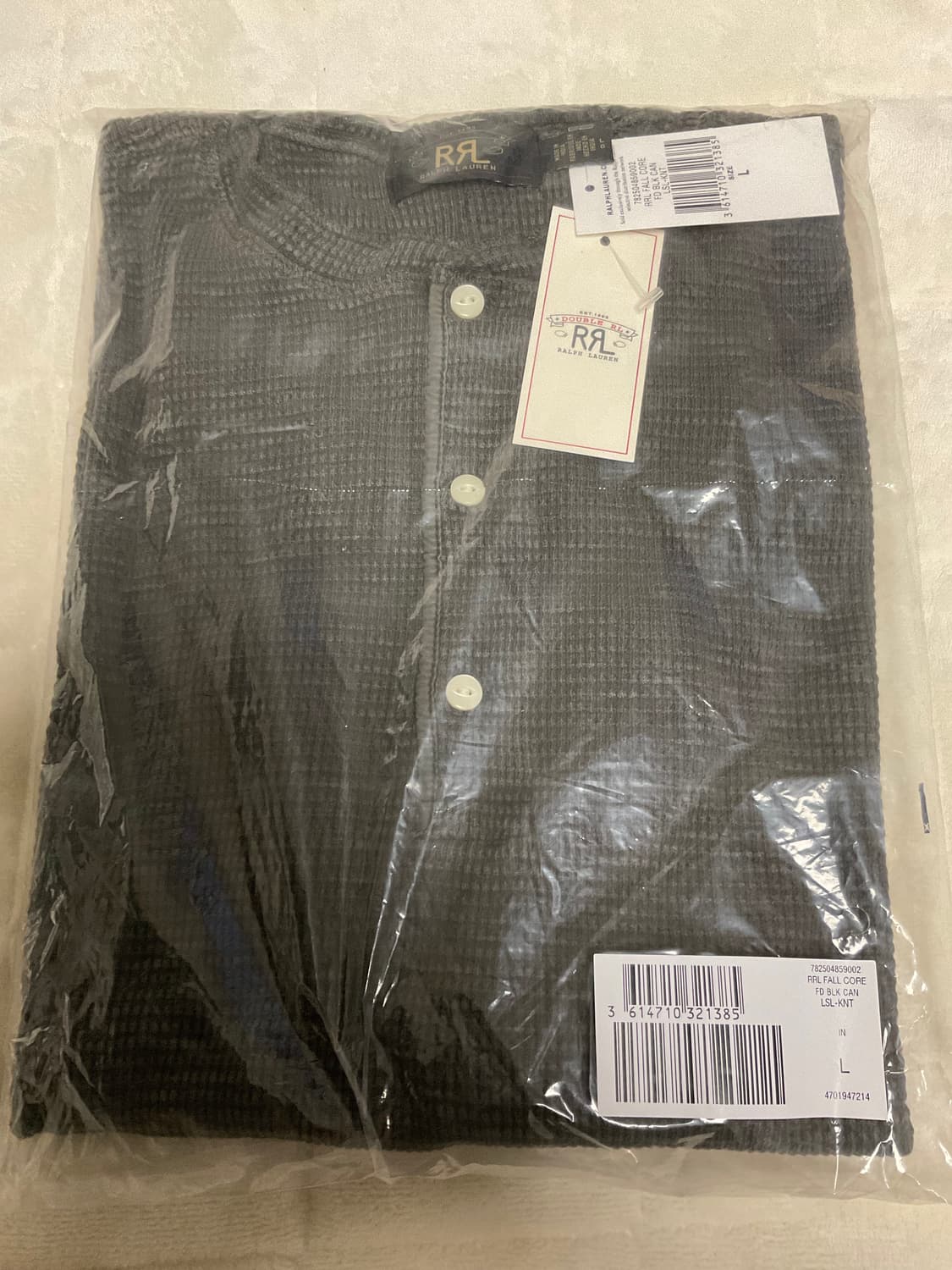 RRL 더블알엘 와플 니트 헨리넥 셔츠 블랙 L 상품이미지2