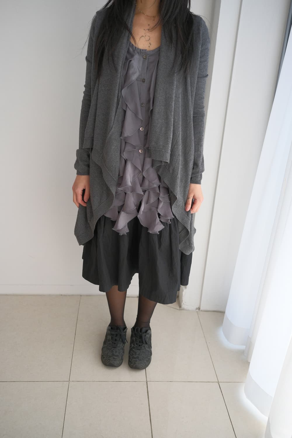 Frill docking drape cardigan 상품이미지2
