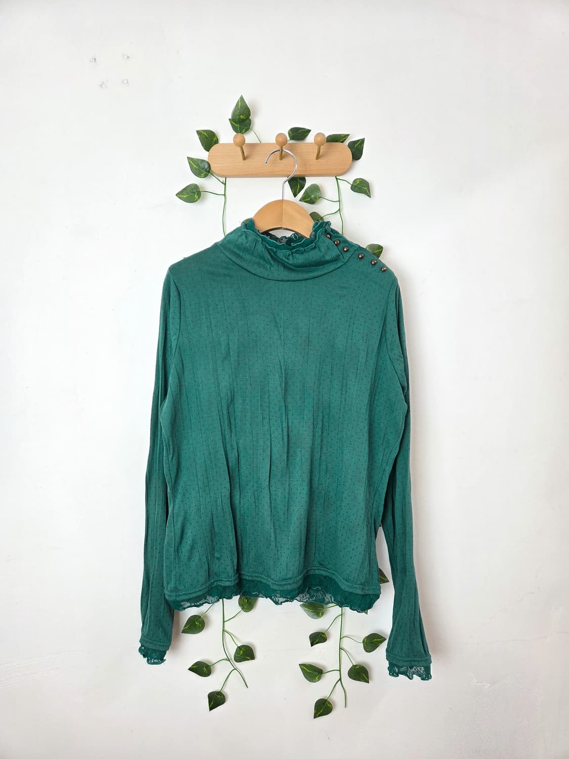 청록 도트 목폴라 슬리브 상품이미지1