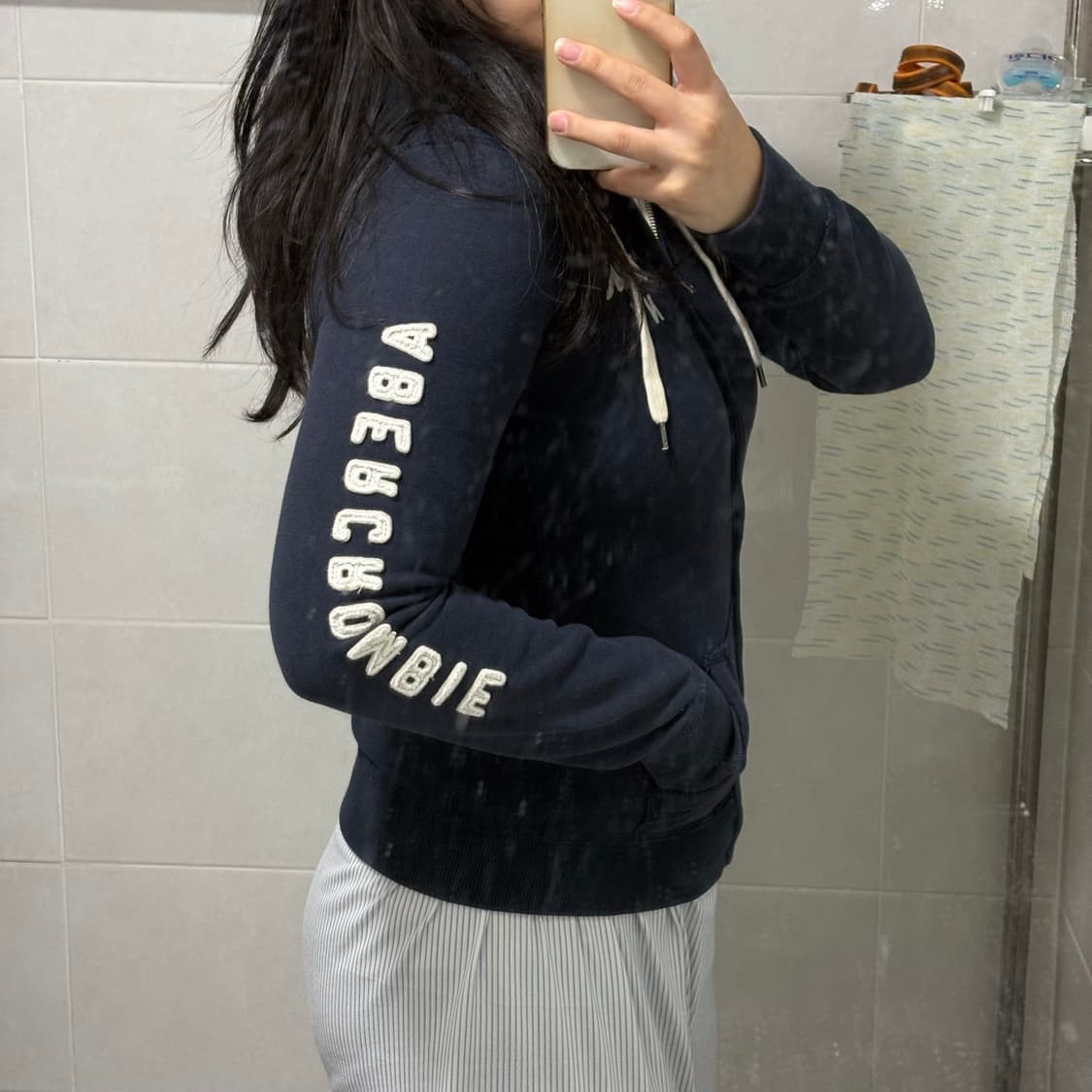 대대장) 아베크롬비 네이비 스펠아웃 딱붙 후드집업 상품이미지5