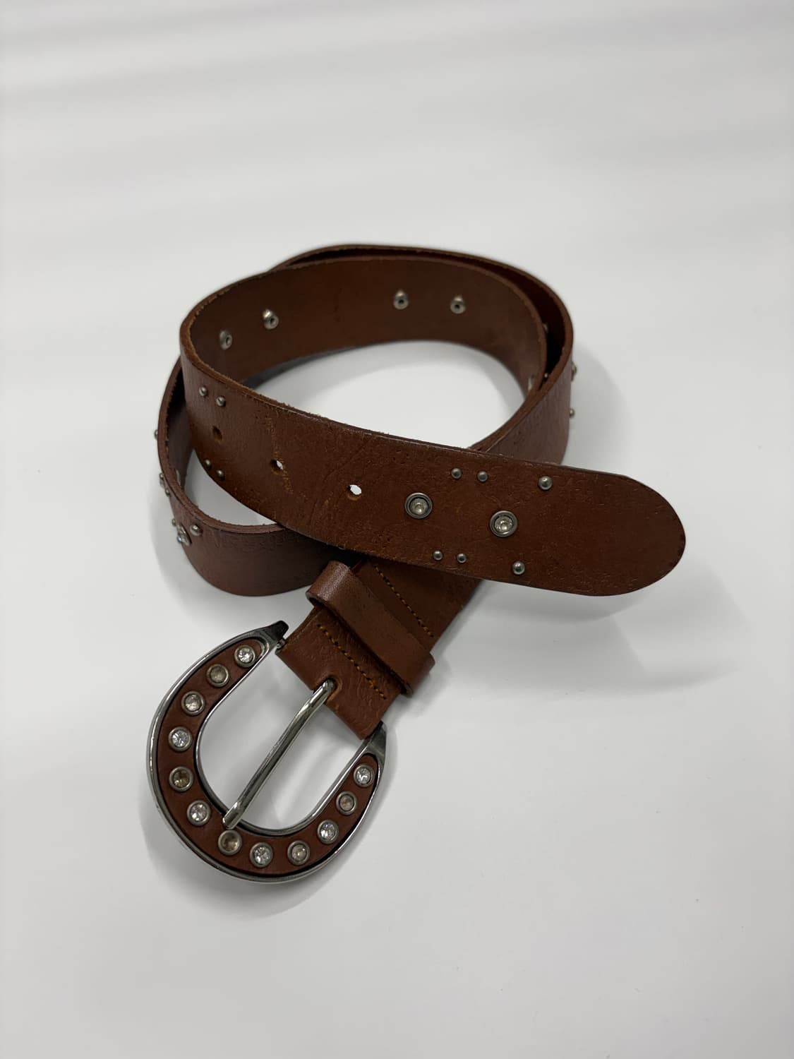 빈티지 웨스턴 스터드 홀슈 레더 벨트 상품이미지1