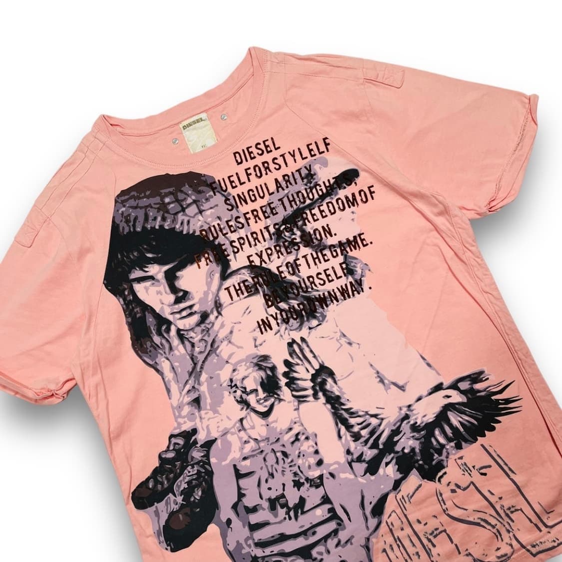 디젤 스타일리시 포즈맨 핑크 빈티지 반팔 티셔츠 상품이미지2