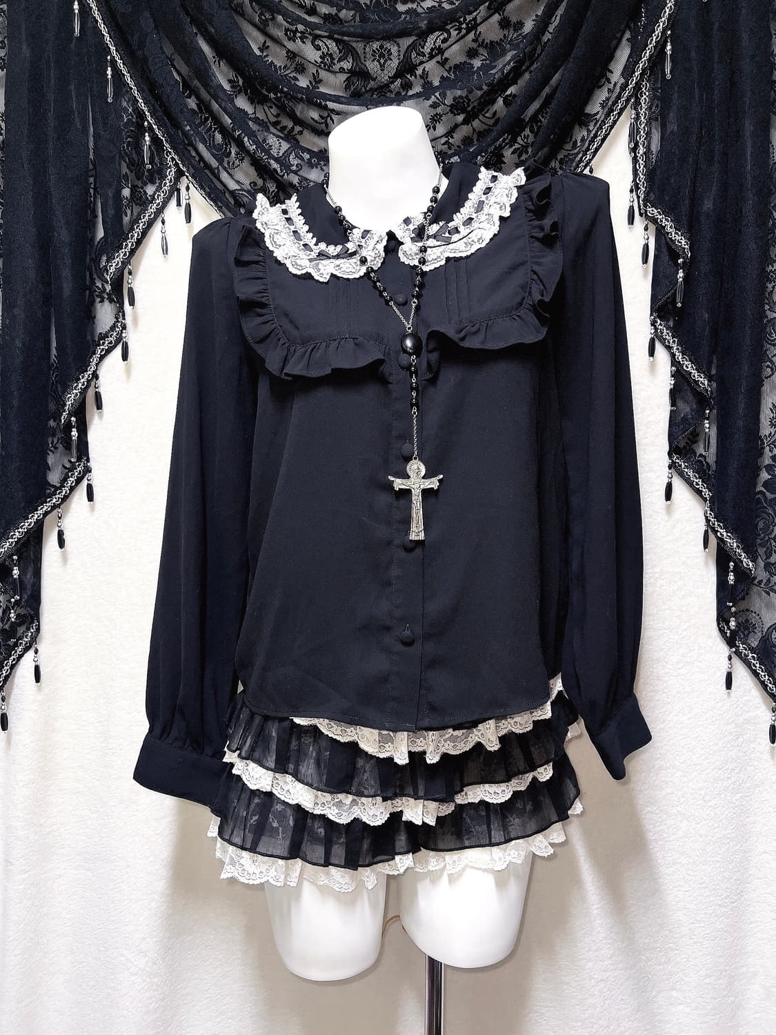 앙크루즈 양산형지뢰계 레이스 블라우스 공겜여주 로맨틱고딕 고스로리 갸루 상품이미지1