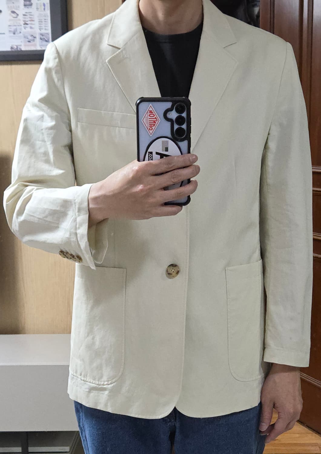 (착샷) 던스트 린넨 자켓 유니섹스 클래식 리넨 크림 상품이미지8