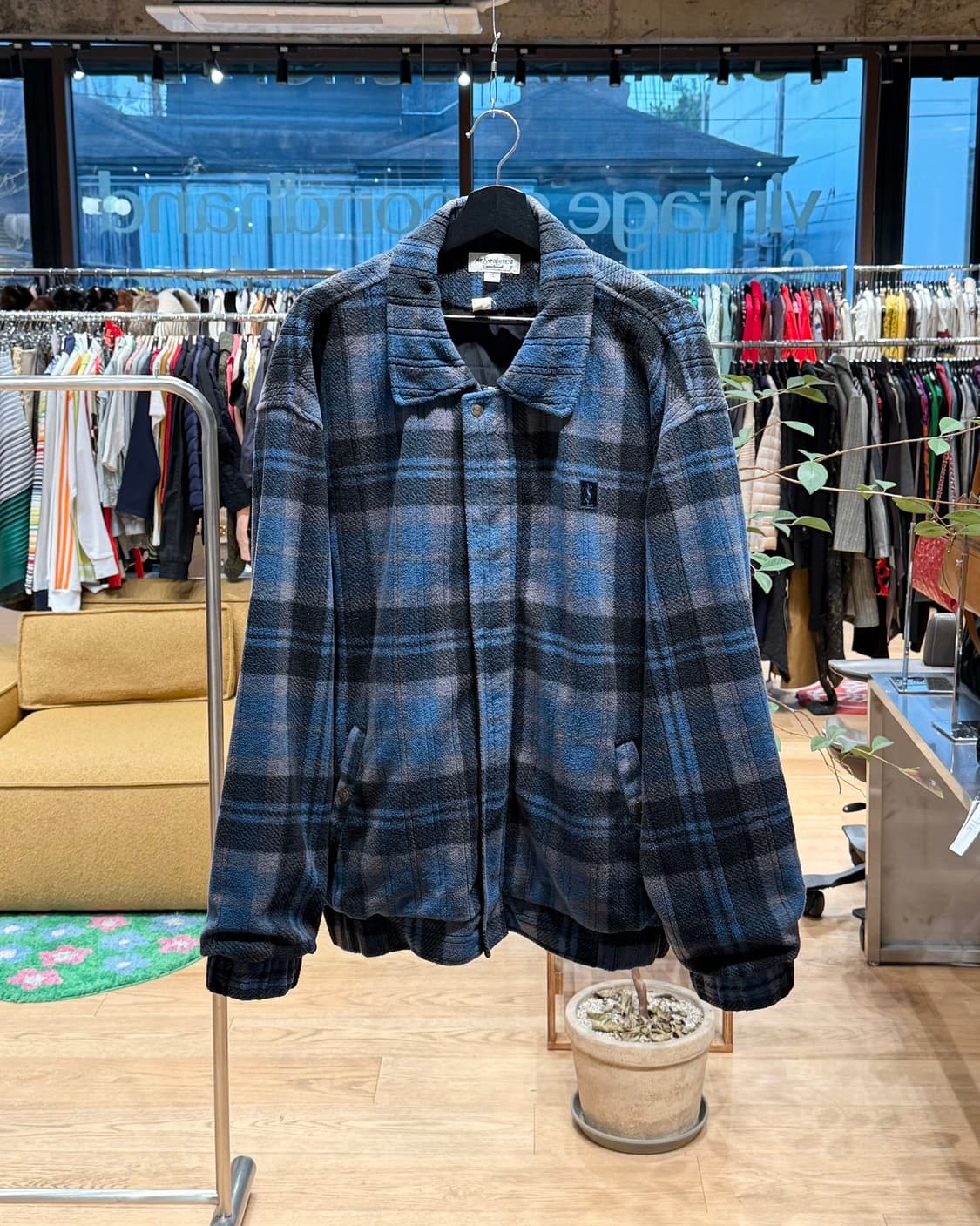 입생로랑 블루 90s 체크 플리스 자켓  상품이미지1