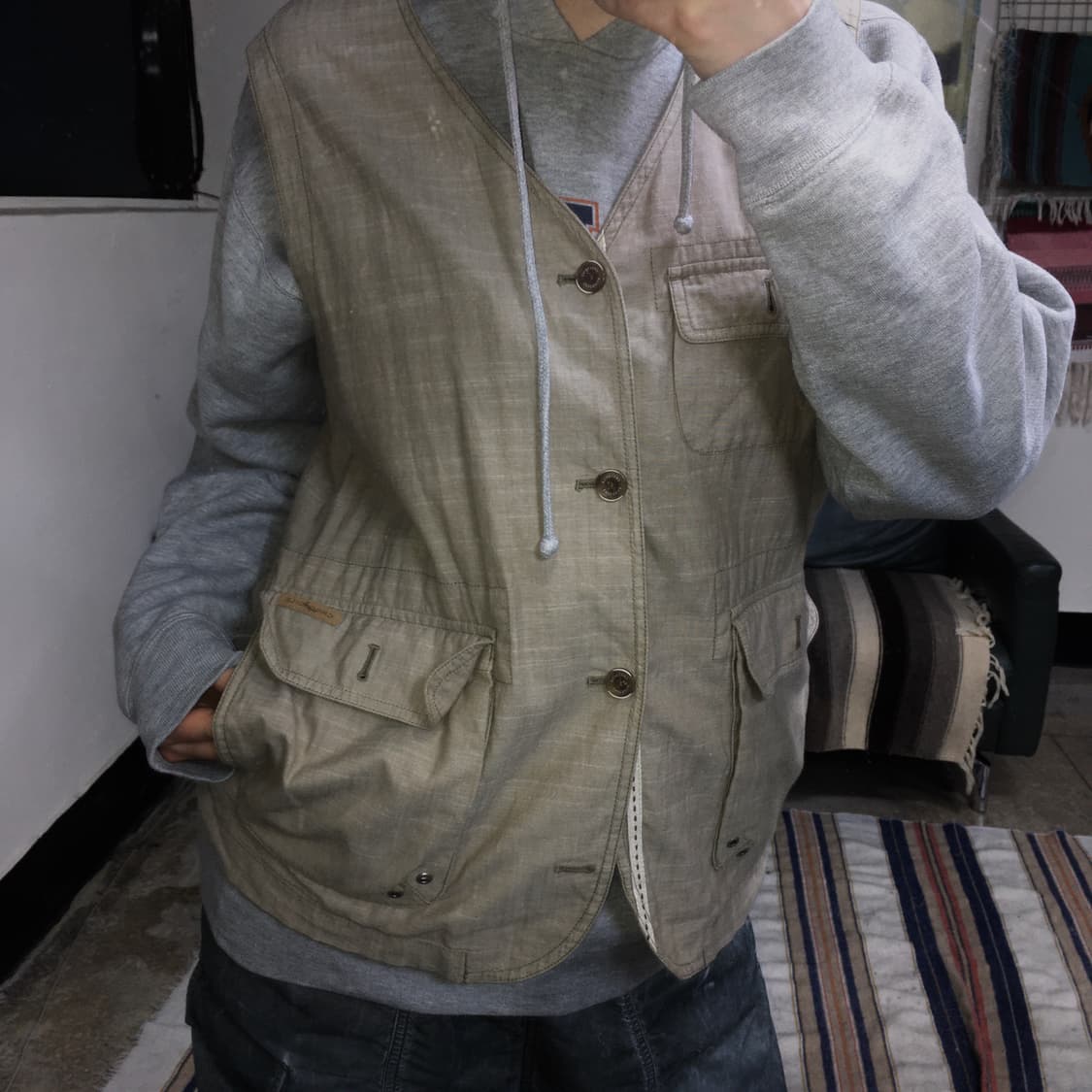 투티/0279 crocodile 베이지 면 베스트 아메카지 일본 빈티지 상품이미지1