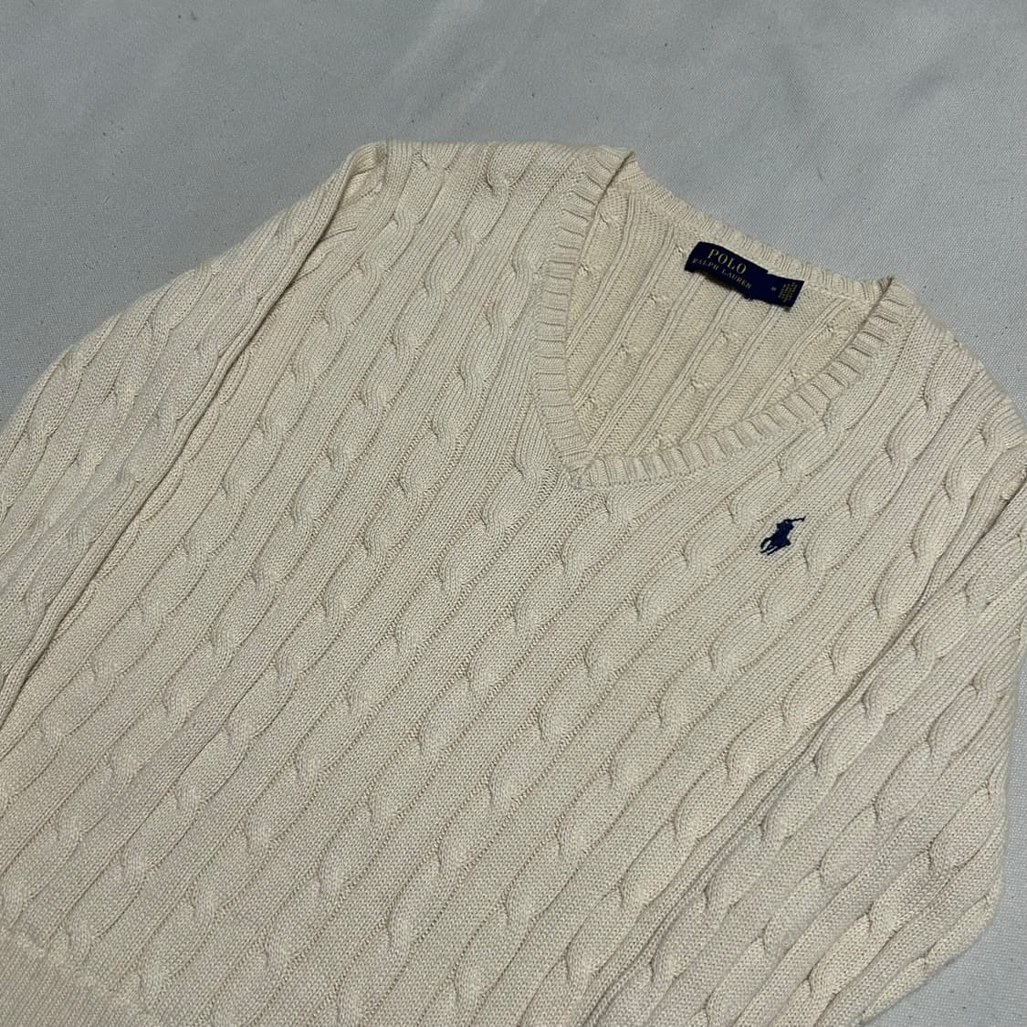 M 폴로랄프로렌 여성용 아이보리 브이넥 니트 상품이미지1