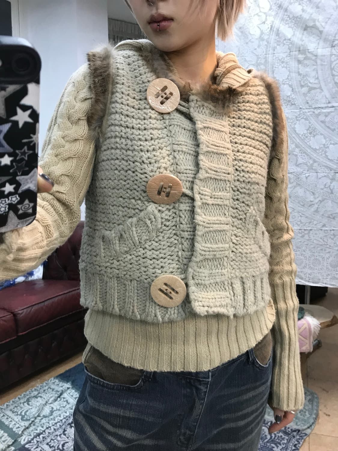 빈티지 여성 3버튼 니트 베스트 자켓  상품이미지1